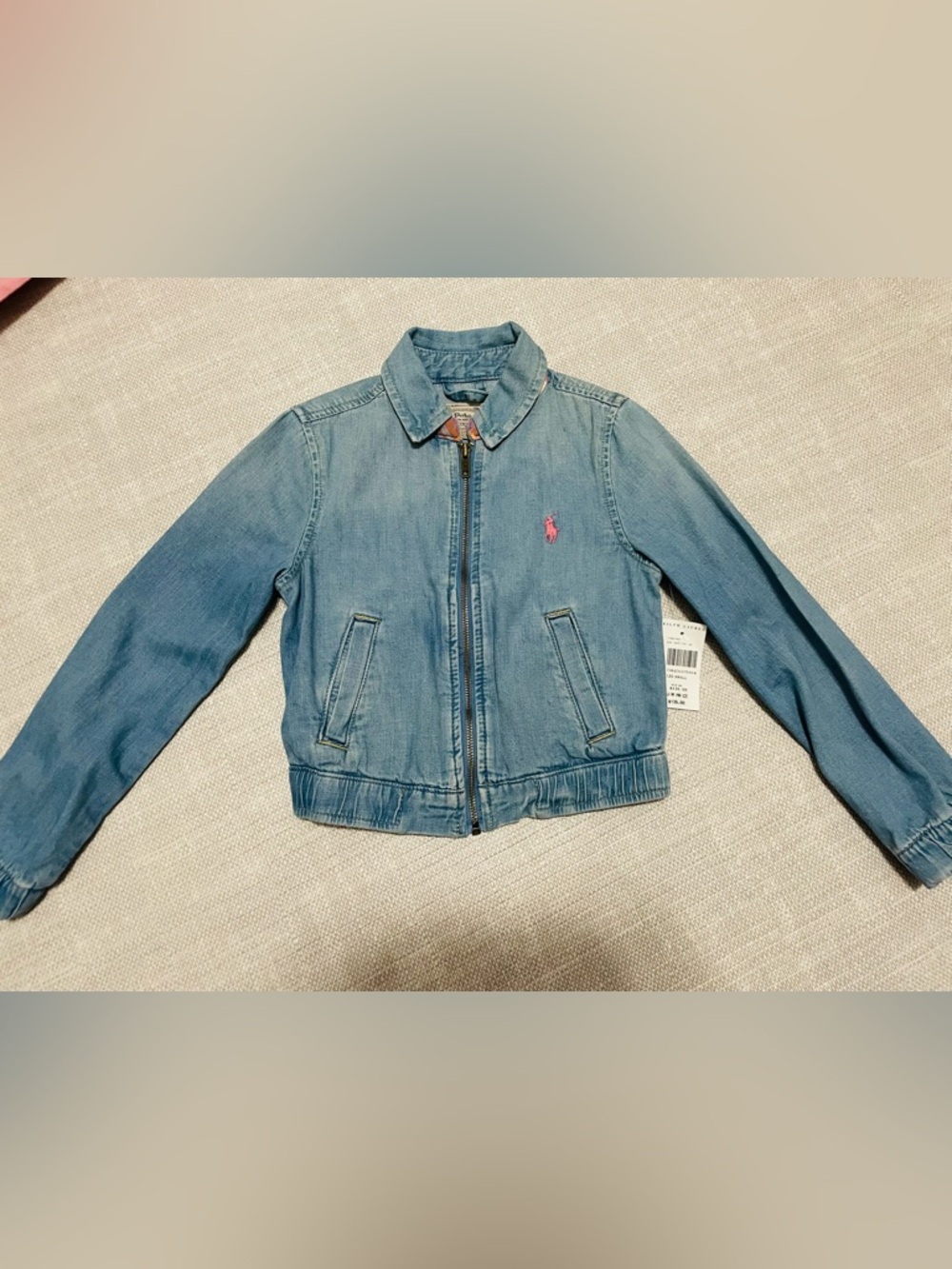 Ralph Lauren Light Blue Denim Zip Jacket with Pink Pony (NTW)